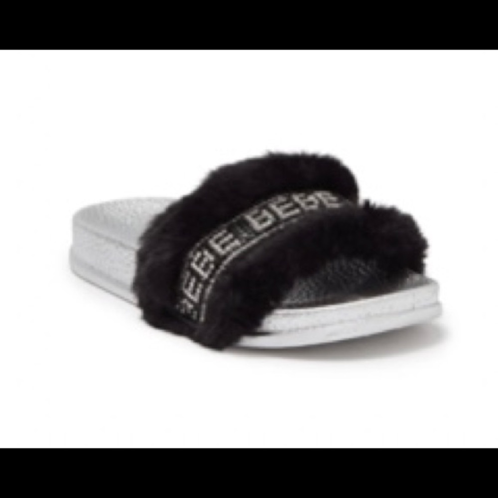 BEBE RHINESTONE FAUX FUR SLIDDERS BEBE ( little kids )